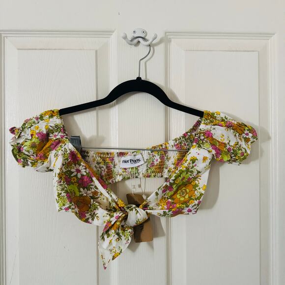 NWT Her Pony The Label Bambi Tie Front Floral Crop Top Size 6 - Picture 1 of 7